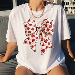Valentine's Coquette T-shirt short sleeve New S M L XL 3D bow trending hearts